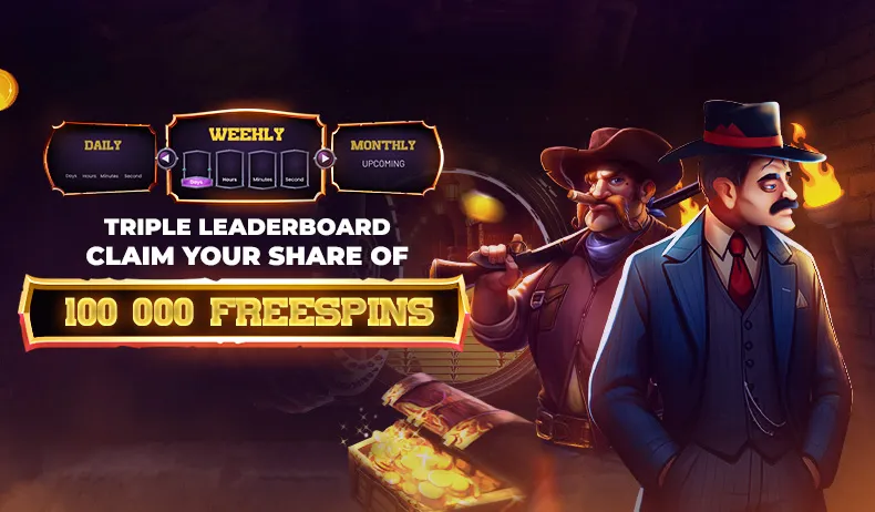 Banner del torneo Triple Leaderboard di Donbet con 100.000 free spin in palio