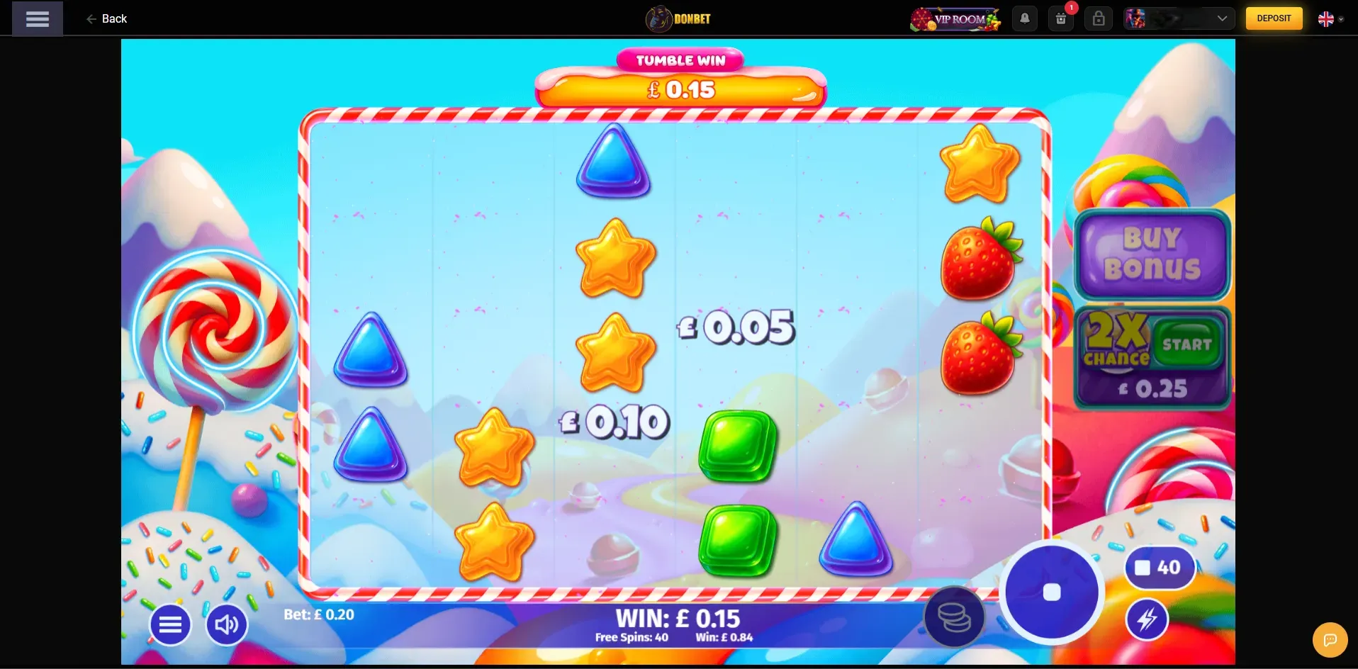 Schermata di gioco della slot Sweet Bananas su Donbet con free spin attivi